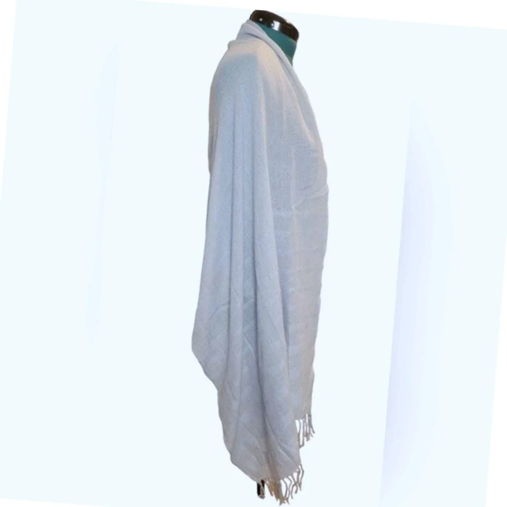 Light Blue Sequin‎ Striped Knit Wrap Scarf with Fringe Trim Shimmer Shawl